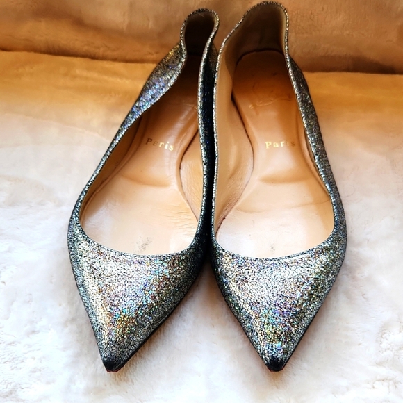Christian Louboutin Silver Glitter Flats - Picture 1 of 9